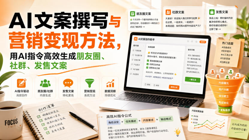 AI文案撰写与营销变现方法,用AI指令高效生成朋友圈、社群、发售文案-我爱项目网