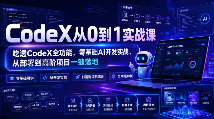 CodeX从0到1实战课，吃透CodeX全功能，零基础AI开发实战，从部署到高阶项目一键落地-我爱项目网