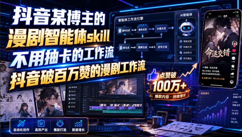 抖音某博主的漫剧智能体skill，不用抽卡的工作流，抖音破百万赞的漫剧工作流-我爱项目网