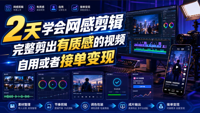 2天学会网感剪辑，完整剪出有质感的视频，自用或者接单变现-我爱项目网