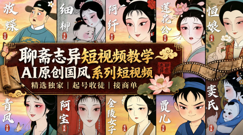 聊斋志异短视频教学，AI原创国风系列短视频，精选独家丨起号收徒丨接商单-我爱项目网