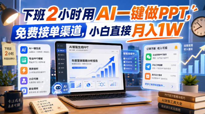 下班2小时用AI一键做PPT，免费接单渠道，小白直接月入1W【揭秘】-我爱项目网