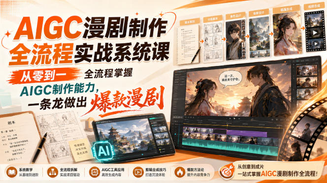AIGC漫剧制作全流程实战系统课，从零到一全流程掌握AIGC制作能力，一条龙做出爆款漫剧-我爱项目网