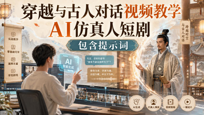 穿越与古人对话视频教学，AI仿真人短剧，包含提示词-我爱项目网