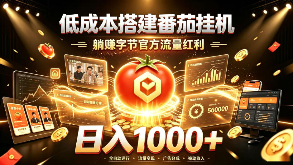 低成本搭建番茄挂G，躺賺字节官方流量红利，日入1k+，全程傻瓜式落地【揭秘】-我爱项目网