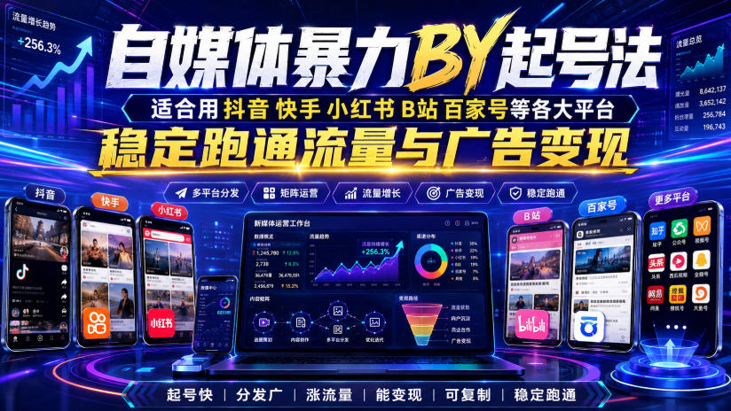 自媒体暴力搬运起号法，适合用抖音快手小红书B站百家号等各大平台，稳定跑通流量与广告变现-我爱项目网