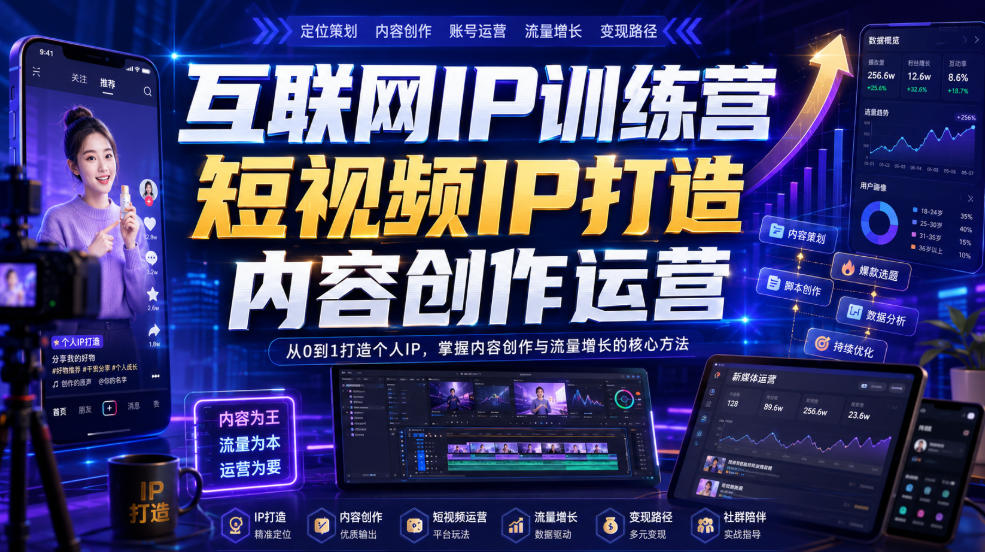 互联网IP训练营，短视频IP打造，内容创作运营-我爱项目网