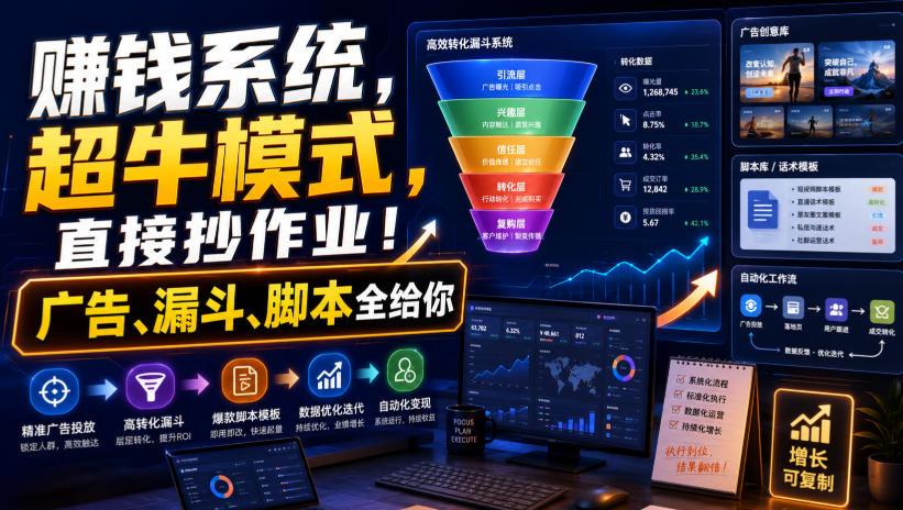 賺钱系统，超牛模式，直接抄作业！广告、漏斗、脚本全给你【原创双语字幕】-我爱项目网