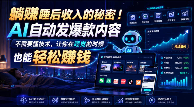 躺賺睡后收入的秘密！AI自动发爆款内容，不需要懂技术，让你在睡觉的时候也能轻松賺钱【原创双语字幕】-我爱项目网