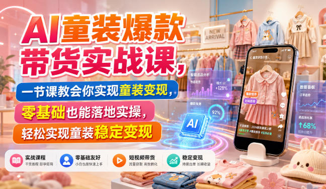AI童装爆款带货实战课,一节课教会你实现童装变现,零基础也能落地实操-我爱项目网