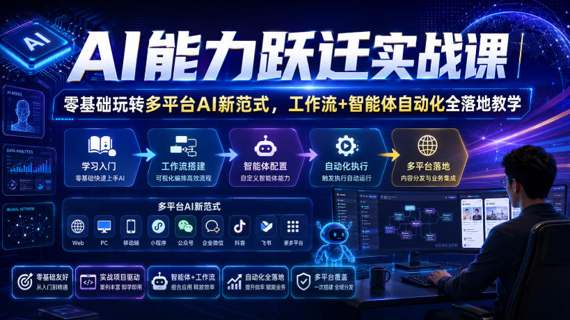 AI能力跃迁实战课｜零基础玩转多平台AI新范式，工作流+智能体自动化全落地教学-我爱项目网