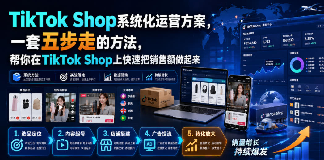 TikTok Shop系统化运营方案，一套五步走的方法，帮你在TikTok Shop上快速把销售额做起来【原创双语字幕】-我爱项目网