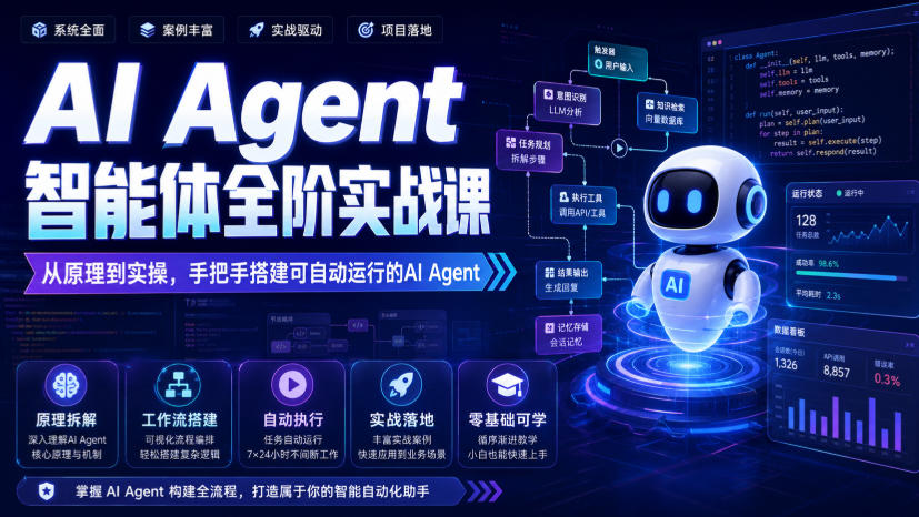 AI Agent智能体全阶实战课，从原理到实操，手把手搭建可自动运行的AI Agent-我爱项目网