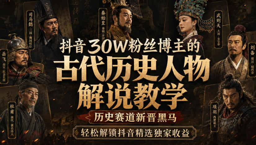 抖音30W粉丝博主的古代历史人物解说教学，历史赛道新晋黑马，轻松解锁抖音精选独家收益-我爱项目网