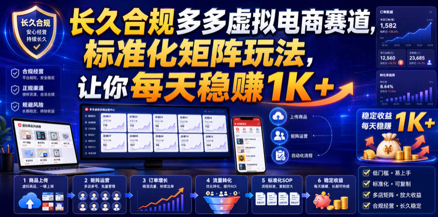 长久合规多多虚拟电商赛道，标准化矩阵玩法，让你每天稳賺1K+【揭秘】-我爱项目网