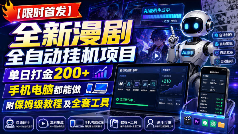 【限时首发】全新漫剧全自动挂G项目，单日打金200+，手机电脑都能做，附保姆级教程及全套工具【揭秘】-我爱项目网