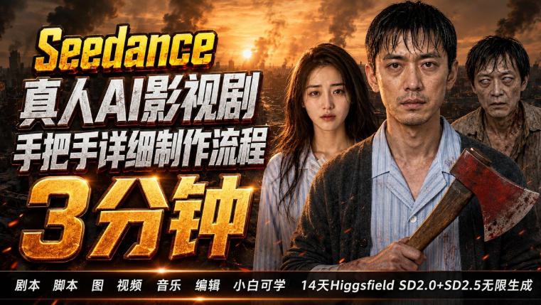 3分钟真人AI影视剧怎么做?SD 2.0手把手完整制作流程|Higgsfield 14天SD 2.0/2.5无限生成-我爱项目网