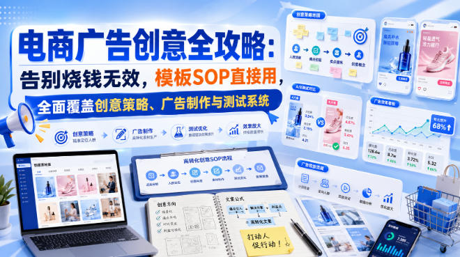 电商广告创意全攻略：告别烧钱无效，模板SOP直接用，全面覆盖创意策略、广告制作与测试系统【原创双语字幕】-我爱项目网