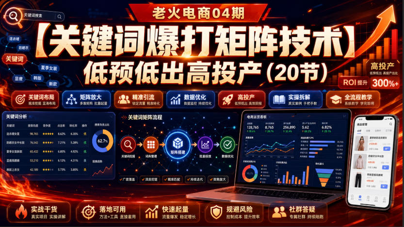 老火电商04期：【关键词爆打矩阵技术】低预低出高投产（20节）-我爱项目网
