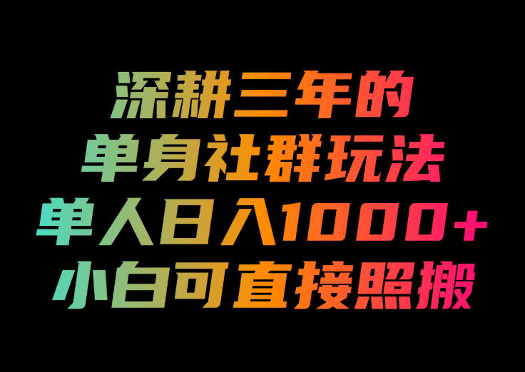 深耕三年的单身社群玩法,单人日入1000+,小白可直接照搬!【揭秘】-我爱项目网
