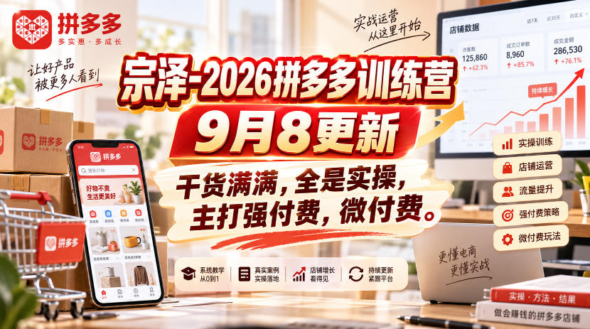 宗泽-2026拼多多训练营9月8更新，干货满满，全是实操，主打强付费，微付费-我爱项目网