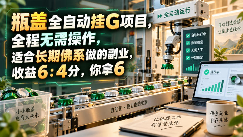 瓶盖全自动挂G项目，全程无需操作，适合长期佛系做的副业，收益6：4分，你拿6【揭秘】-我爱项目网