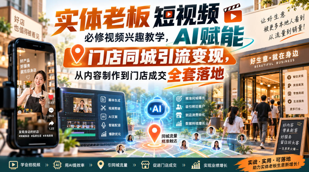 实体老板短视频必修视频兴趣教学，AI赋能门店同城引流变现，AI+短视频+直播打爆实体客流量-我爱项目网