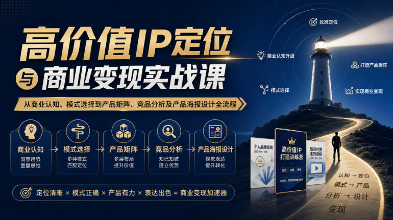 【无水印】高价值IP定位与商业变现实战课，从商业认知、模式选择到产品矩阵、竞品分析及产品海报设计全流程-我爱项目网