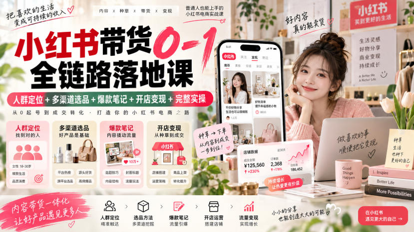 小红书带货0-1全链路落地课｜人群定位+多渠道选品+爆款笔记+开店变现完整实操-我爱项目网