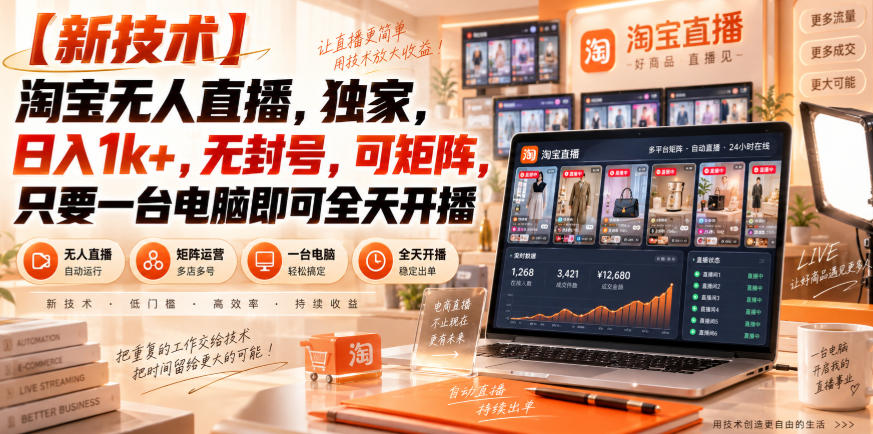 【独家新技术】淘宝无人直播，日入1k+，无封号，可矩阵，只要一台电脑即可全天开播【揭秘】-我爱项目网