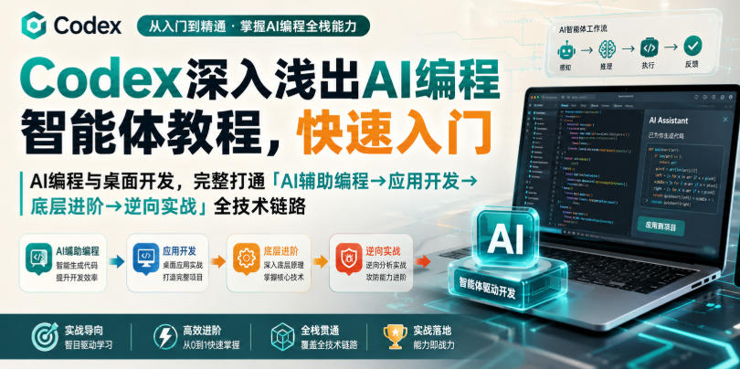Codex深入浅出AI编程智能体教程，快速入门AI编程与桌面开发，打通「AI辅助编程→应用开发→底层进阶→逆向实战」全技术链路-我爱项目网