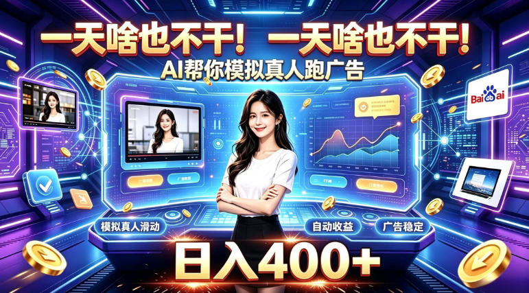 一天啥也不干！AI帮你模拟真人跑广告，稳定日入400+，实现真正被动变现【揭秘】-我爱项目网