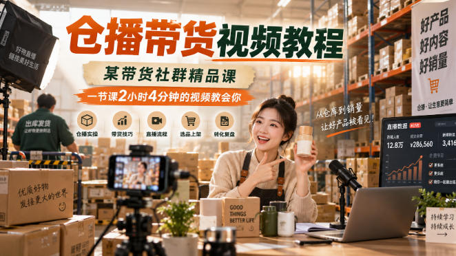 仓播带货视频教程，某带货社群精品课，一节课2小时4分钟的视频教会你-我爱项目网