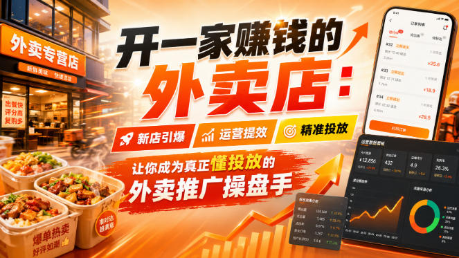 开一家賺钱的外卖店：新店引爆·运营提效·精准投放，让你成为真正懂投放的外卖推广操盘手-我爱项目网