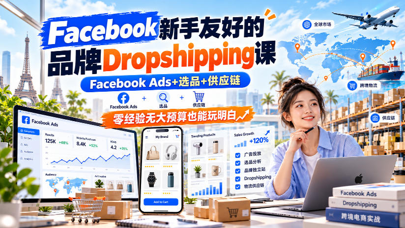 Facebook新手友好的品牌Dropshipping课，Facebook Ads+选品+供应链，零经验无大预算也能玩明白【原创双语字幕】-我爱项目网