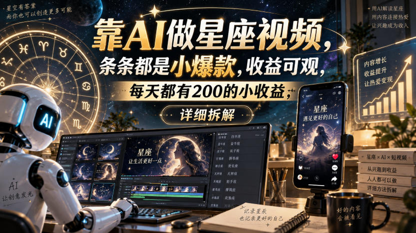 靠AI做星座视频,条条都是小爆款,收益可观,每天都有200的小收益,详细拆解-我爱项目网