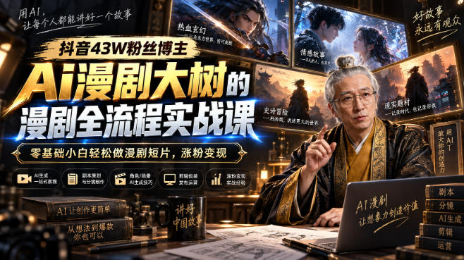 抖音43W粉丝博主Ai漫剧大树的漫剧制作全流程实战课，零基础小白轻松做漫剧短片，涨粉变现-我爱项目网