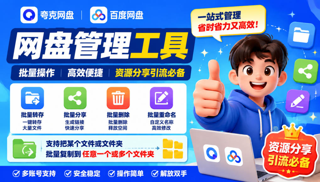 夸克网盘批量文件重命名，批量转存、批量分享、批量复制，内置AI功能-我爱项目网