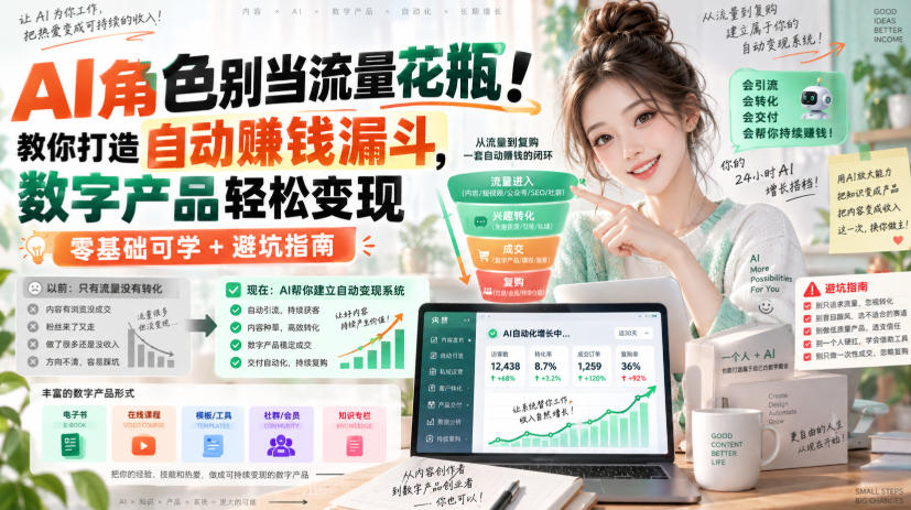 AI角色别当流量花瓶！教你打造自动賺钱漏斗，数字产品轻松变现（零基础可学+避坑指南）【原创双语字幕】-我爱项目网