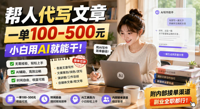 帮人代写文章，一单100-500，小白用AI就能干，附内部接单渠道，副业全职都行【揭秘】-我爱项目网