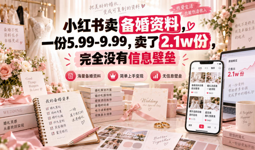 小红书卖备婚资料,一份5.99-9.99,卖了2.1w份,完全没有信息壁垒-我爱项目网