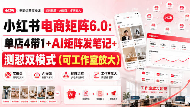 小红书电商矩阵6.0：单店4带1+AI矩阵发笔记+测怼双模式（可工作室放大）-我爱项目网