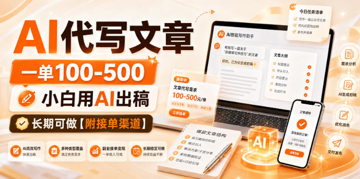AI代写文章，一单100-500，小白用AI出稿，长期可做【附接单渠道】【揭秘】-我爱项目网