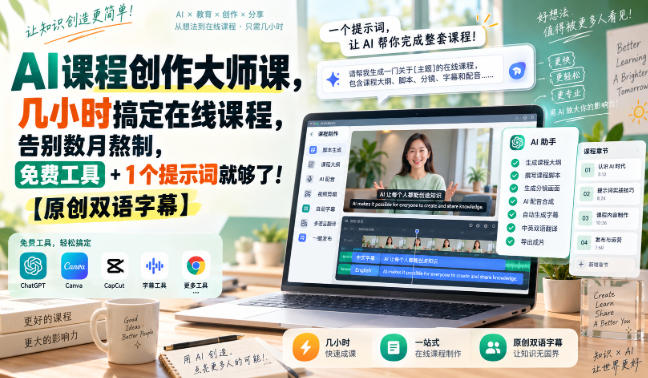 AI课程创作大师课，几小时搞定在线课程，告别数月熬制，免费工具+1个提示词就够了！【原创双语字幕】-我爱项目网