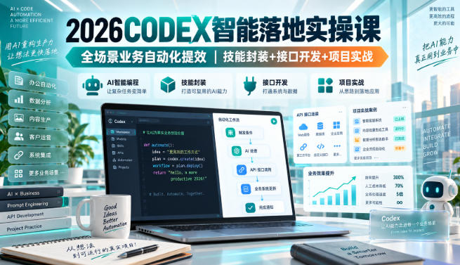 2026Codex智能落地实操课，全场景业务自动化提效，技能封装+接口开发+项目实战-我爱项目网