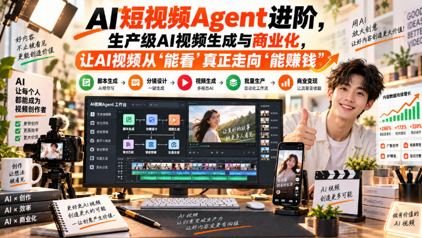 AI短视频Agent进阶，生产级AI视频生成与商业化，让AI视频从”能看”真正走向”能賺钱”-我爱项目网