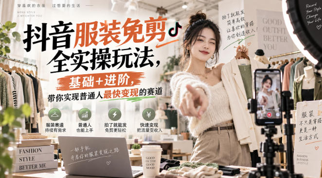 抖音服装免剪全实操玩法,基础+进阶,带你实现普通人最快变现的赛道-我爱项目网