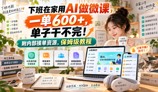 下班在家用AI做微课，一单600+，单子干不完！附内部接单资源，保姆级教程【揭秘】-我爱项目网
