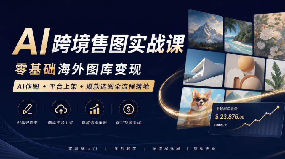 AI跨境售图实战课，零基础海外图库变现，AI作图+平台上架+爆款选图全流程落地-我爱项目网