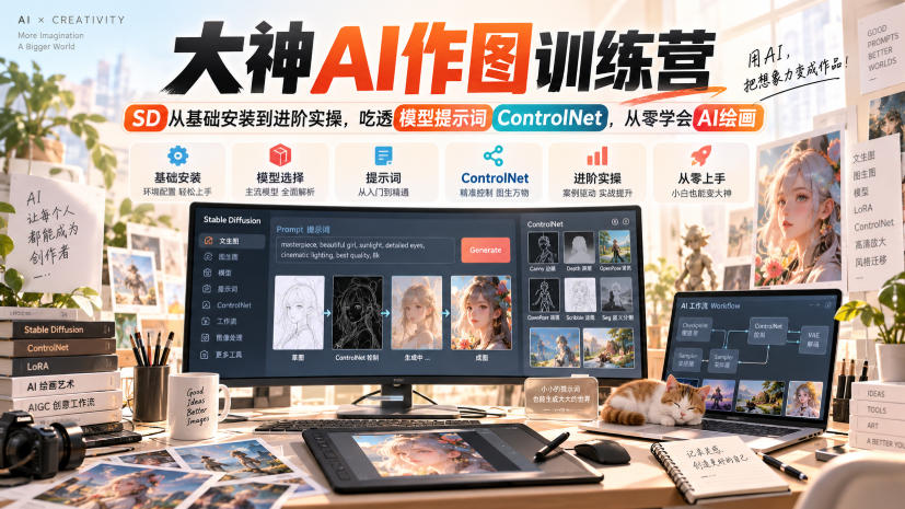 大神AI作图训练营，SD从基础安装到进阶实操，吃透模型提示词ControlNet，从零学会AI绘画-我爱项目网